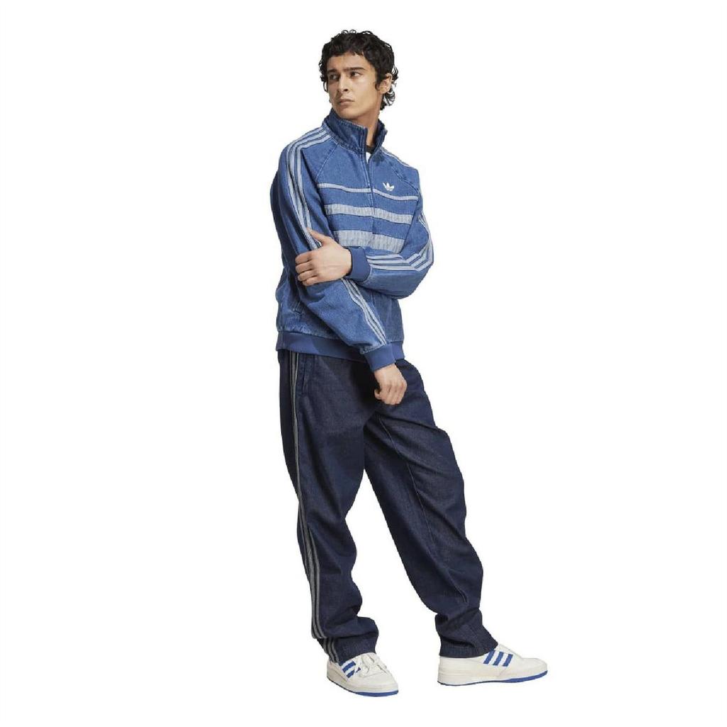 adidas Mens Adicolor 3 Stripes Cotton Denim High-Neck Raglan Track Top