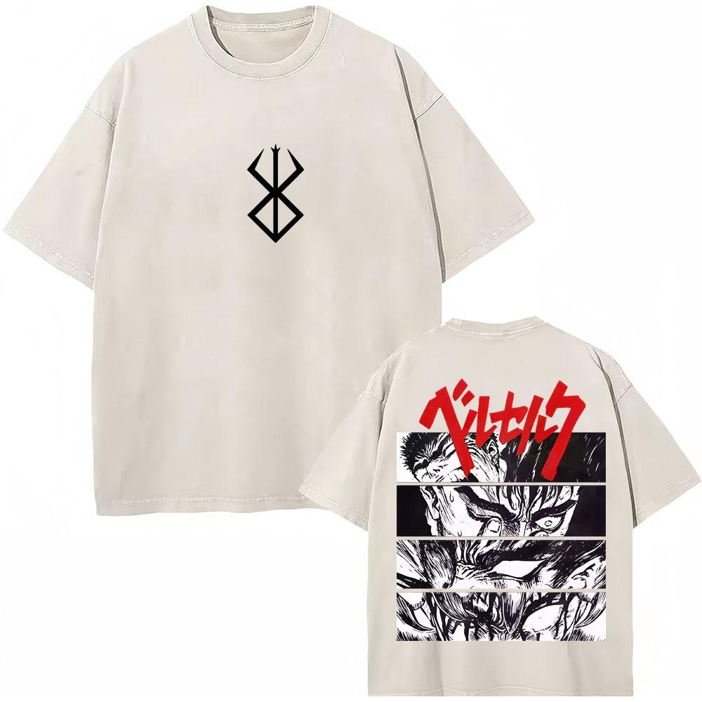 Washed Anime Berserk Guts Classic T-Shirts Manga Gatsu Griffith Zodd Trend T-shirt Men Women Oversized  Cotton Casual Tee Shirt