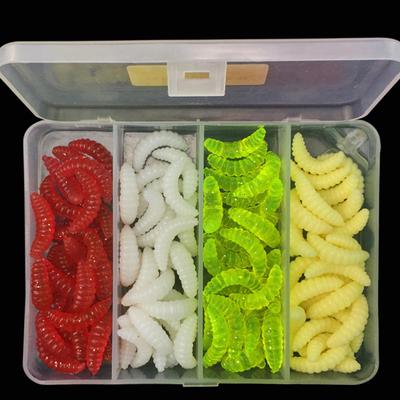 100Pcs 4 Colors Maggot Grub Outdoor Fishing Lure Worm Silicone Soft Bait Tool