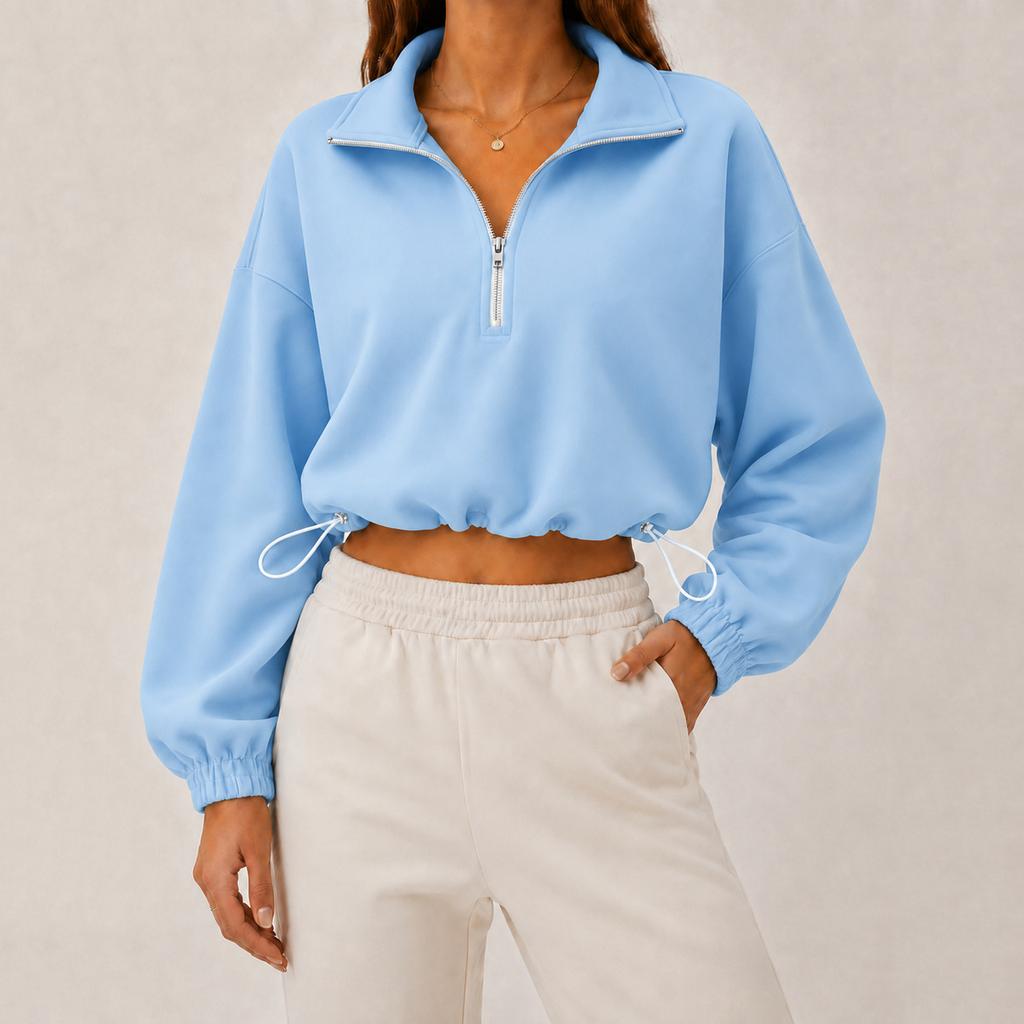 Women's Casual Half Zip Cropped Sweatshirt with Collar Color