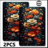 [2D Flat] Two Vintage Floral Tin Artworks Showcasing Bright Flowers On a Dark Background, Ideal for Beautifying The Interiors of