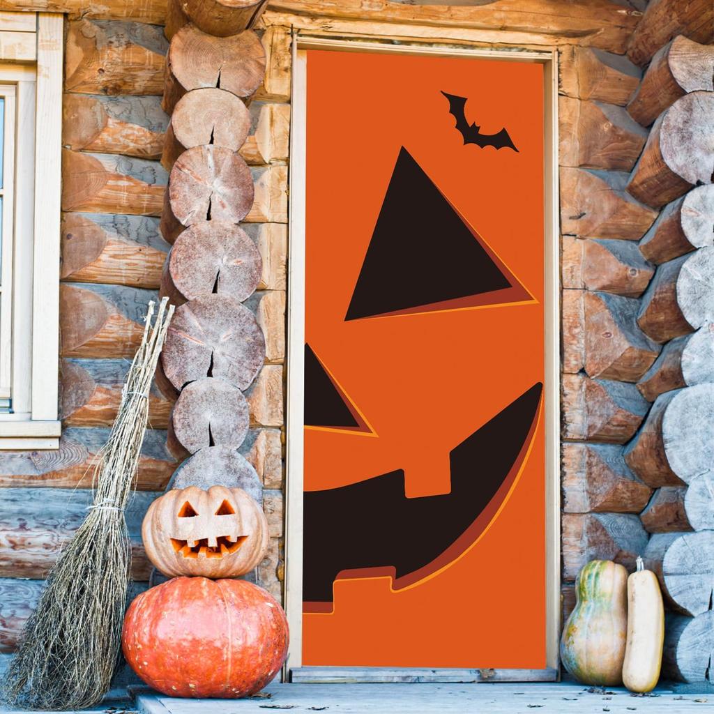 IMISHM Halloween Pumpkin Door Covers Halloween Door Decorations Halloween Door Banner Halloween Decorations for Front Door Halloween Porch Sign for