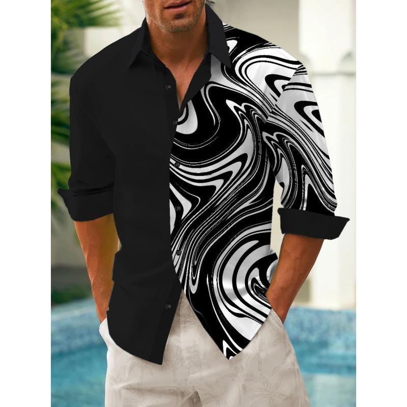 Men's Shirts, Button Down Shirts, Casual Shirts, Spring and Summer, Printed Long Sleeves Tops Fashion Comfortable Men Clothing