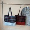 New plaid Korean lazy style large-capacity canvas bag fashionable cool women's casual literary and artistic shoulder bag