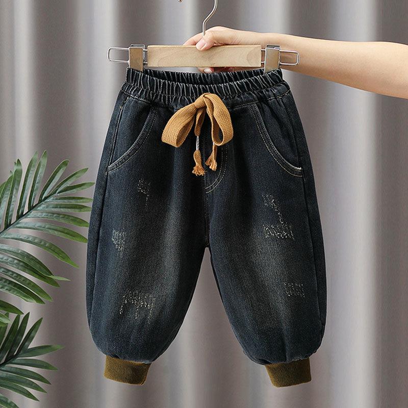 Boys' Fleece-Lined Jeans: Cozy Autumn/Winter Casual Pants for Kids