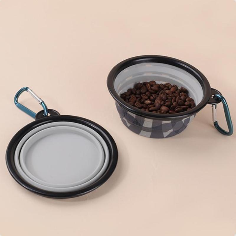Pet Silicone Folding Bowl Portable Outdoor Camping Travel Portable Folding Supplies Dishes Feeding Bowl With Hook Pet Supplies