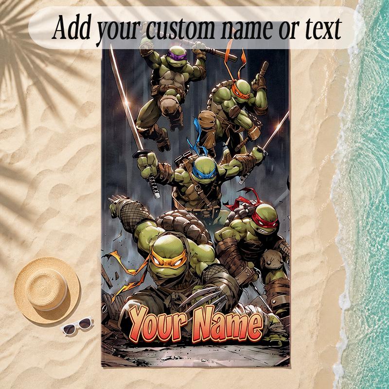 Beach TowelTeenage Mutant Ninja Turtles Custom Name Text Personalized Soft Towel for Beach Pool Indoor Home Decor Gift