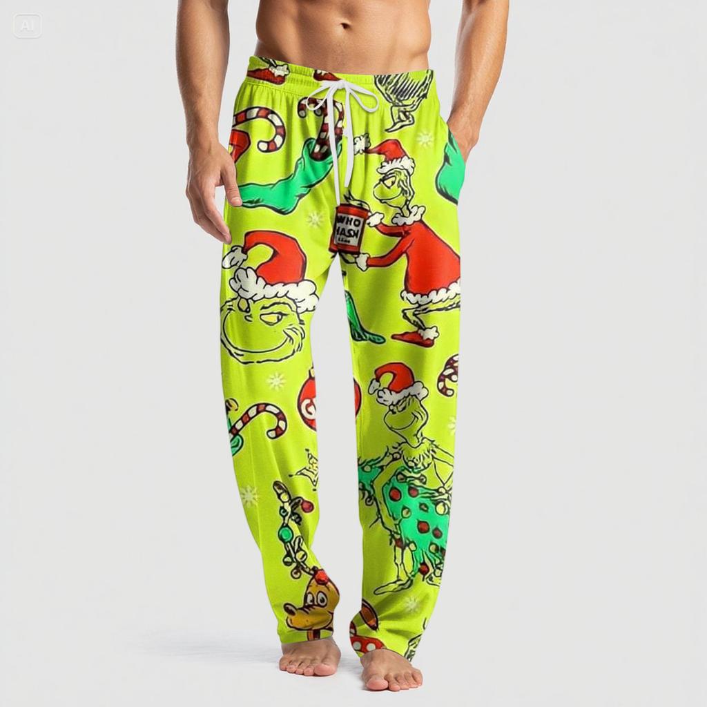 Men's Knitted Fashion Print Pocket Casual Pants Pajama Pants