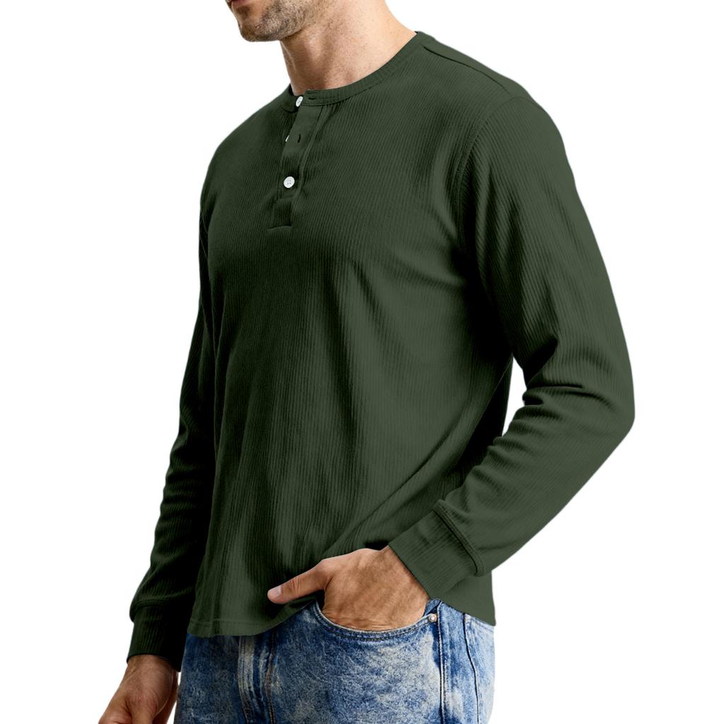 Men's Casual Knit Button-Up Long-Sleeve Shirt