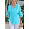 Fashion Solid Loose Shirts Women Summer Casual Long Sleeve V Neck Button Blouses and Tops Daily Elegant Top