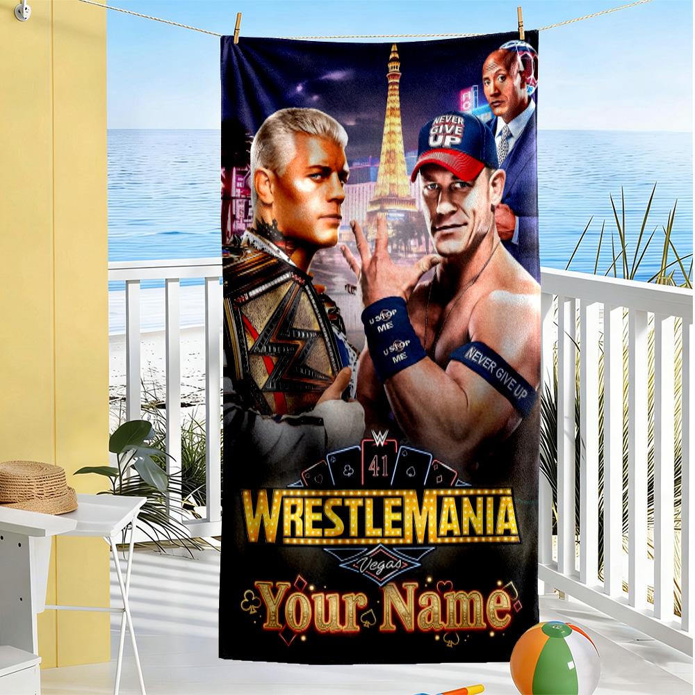 Wrestlemania Customized Name Beach Towel Soft Durable Quick-Dry Portable for SwimmingBeachCamping Travel Beach AccessoriesGym