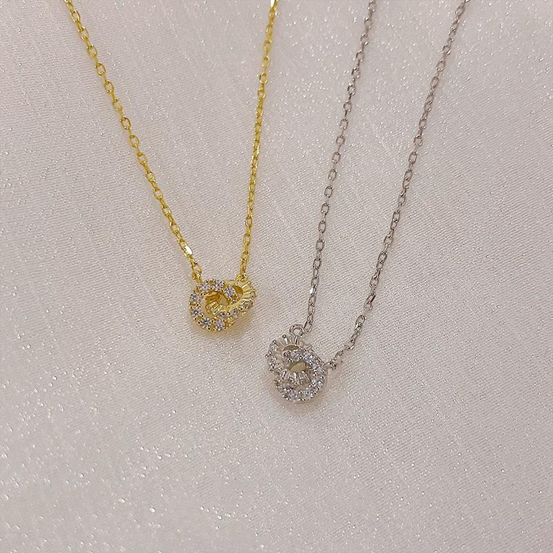 Christmas Gift 925 Sterling Silver Double Ring Zircon Necklace With Simple Temperament Geometric Collarbone Chain Party Jewelry