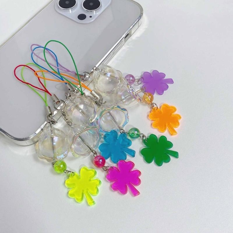 Clear Elegant Color Four Leaf Clovers Phone Charm with Wind Chimes Portable Good Luck Fashion Accessory Daily Use