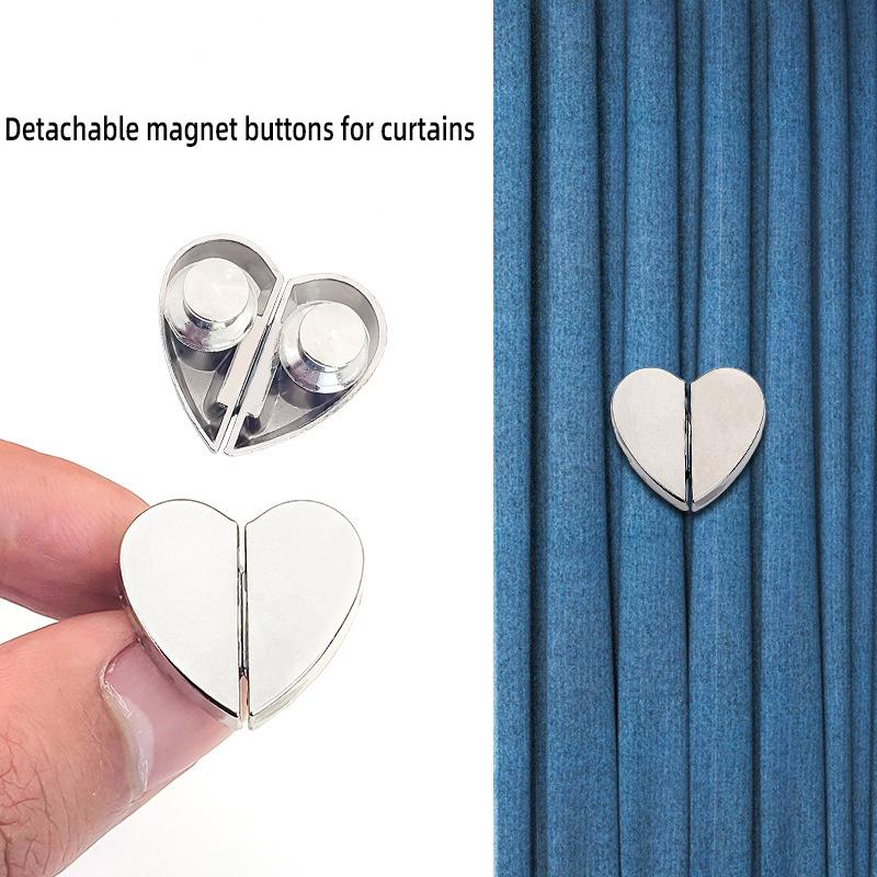 5 Pairs Silver Heart-Shaped Magnetic Curtain Button Nail Free Detachable Alloy Magnetic Clips For Office Home Kitchen Curtains