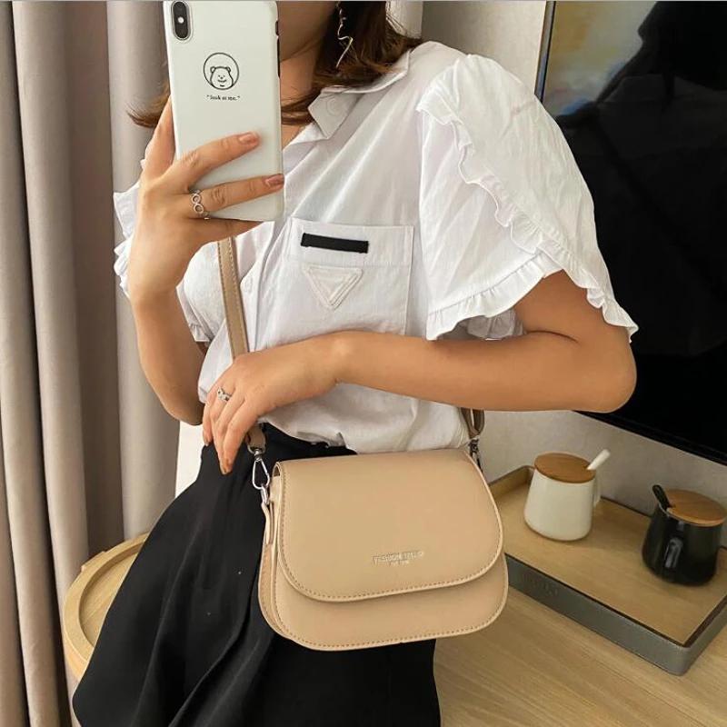 Sac à bandoulière de selle en cuir PU pour femmes, sac à main Simple à rabat de couleur unie, pochette