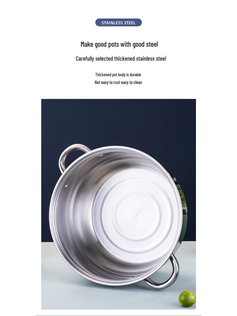 Oală Vapor din Oțel Inoxidabil cu Gratar Dublu - Capacitate Mare pentru Gătit și Aburit, Cadou Ideal pentru Festivalul Mijlociului Toamnei sau Ziua Națională