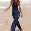 European and American Women's Sleeveless Beach Cover-up: Solid Color Versatile Tie-up Bodysuit with Side Slit for Slimming Sun Protection
