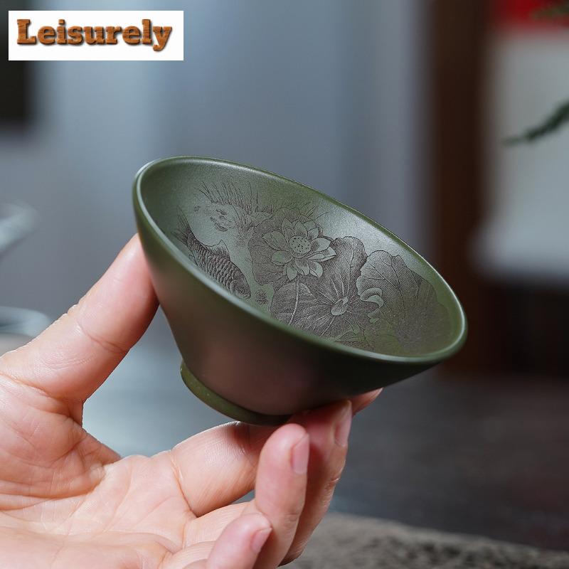 120ml Yixing Zisha Douli Lotus Teacup Zen Tea Bowl Sample Tea Cup Tea-tasting Smelling Cup Chazhan Master Cups Cha Decoration