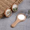 Wooden Hand Mirror Vintage Portable Round Cosmetic Mirror Compact Makeup Vanity Hand Held Mirror Women Travel Mirrors