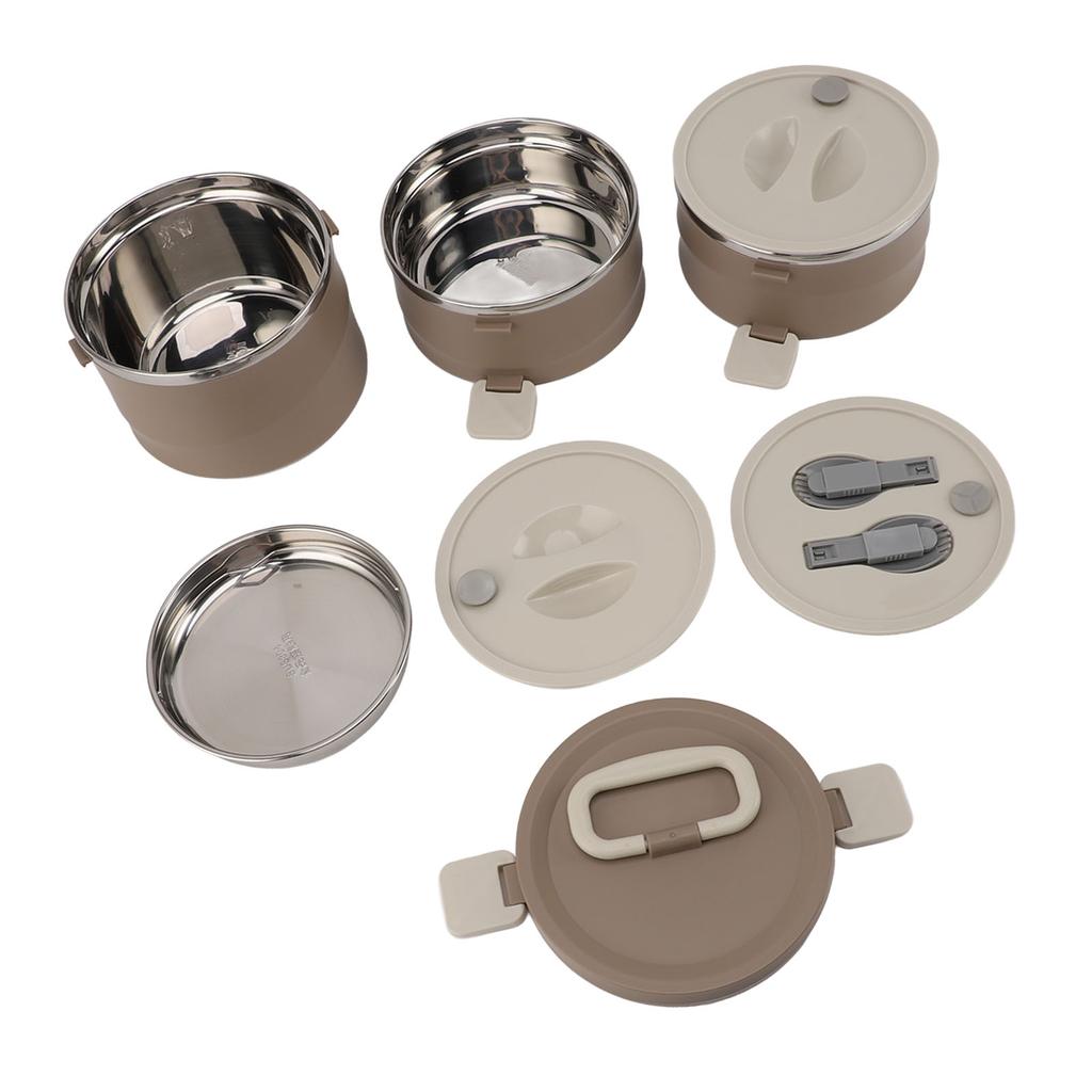 Stapelbare Lunchbox 304 Edelstahl 3 Schichten Auslaufsicher Rund Isolierter Lebensmittelbehälter für Arbeit Schule Reise
