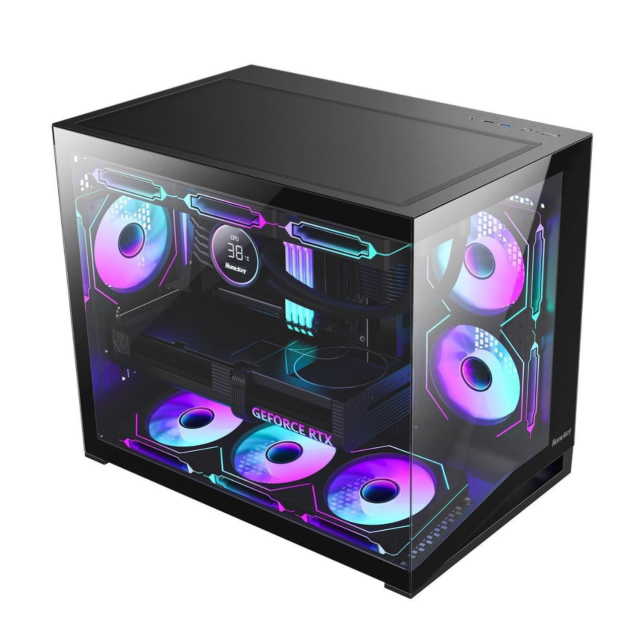 

Huntkey S960V2 Blizzard X Panoramic MATX Desktop Case with 360-Water Cooling Black - Case Only