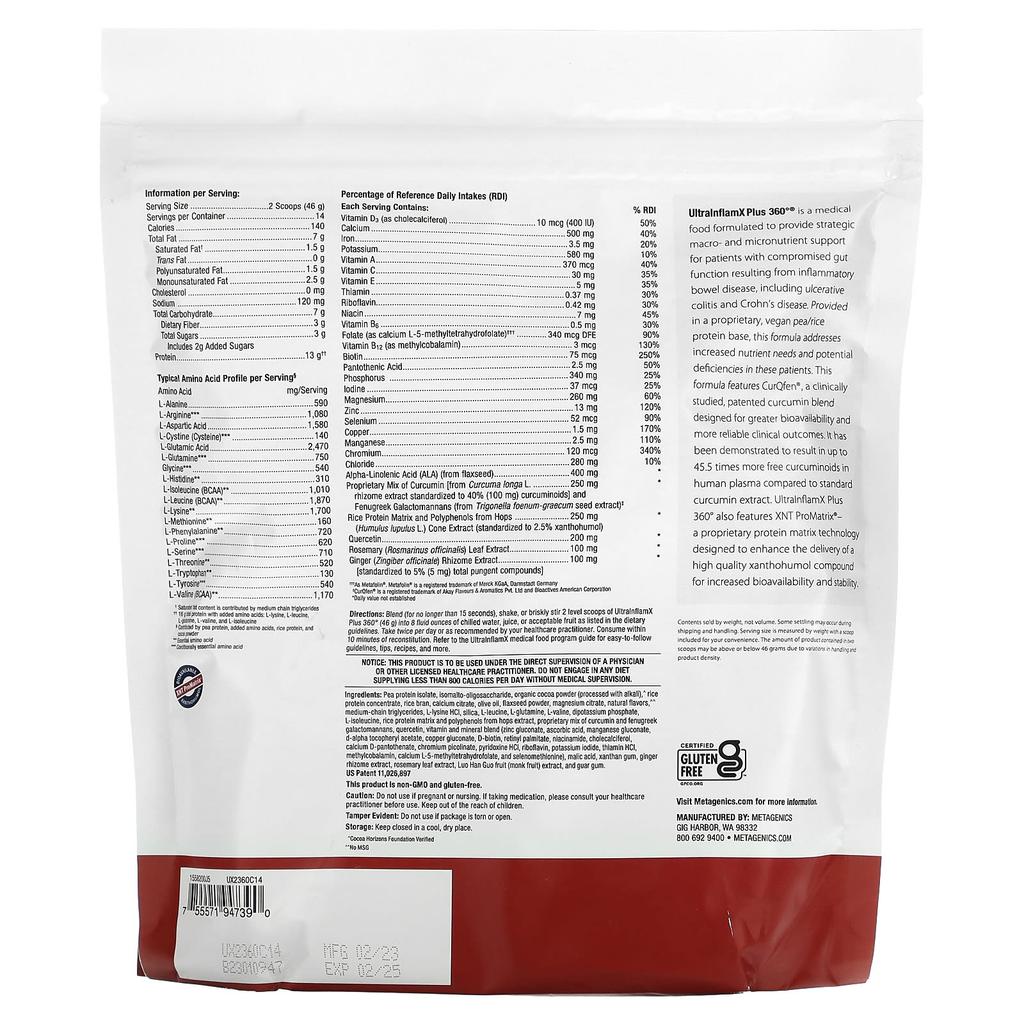 Ultrainflamx Plus 360°, Medical Food, Chocolate Orange Flavor, 644G(22.72Oz)