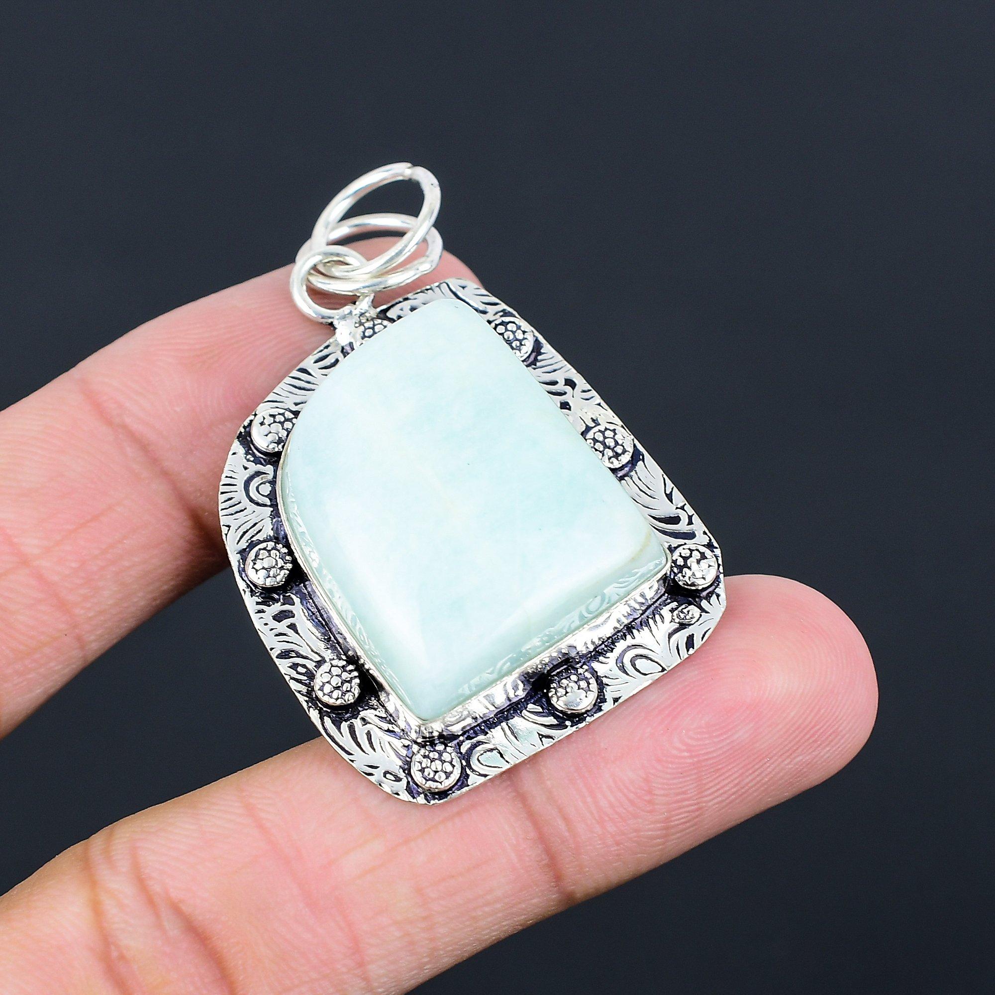 Friendship Day Sale Natural Amazonite Anniversary Pendant 925 Sterling Silver