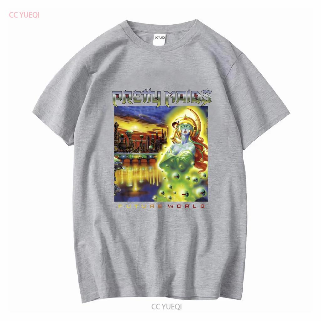 PRETTY MAIDS FUTURE WORLD T-Shirt Czarny S 4XL GH394 długi lub krótki rękaw vintage Prany streetwear Lekko graficzny
