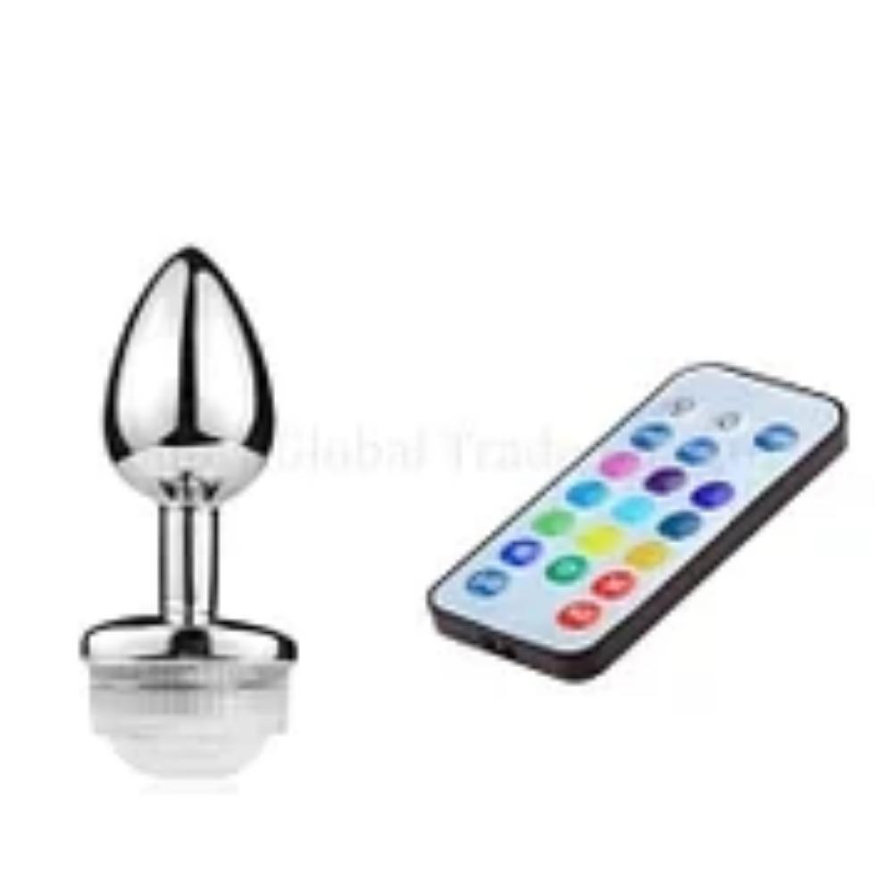 Lightening Butt Plug with Multicolor LED, Remote Control, and Vibrating Function for Couples