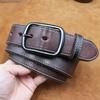 3.8CM Men's Retro Leather Belt, Distressed Stitch, Genuine Cowhide, Pin Buckle, Korean Style Casual Denim Waistband