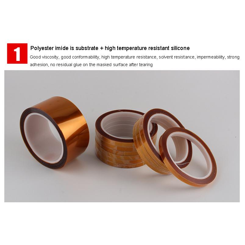 10M Hochtemperatur-Klebeband Hitzebeständiges Polyimid Doppelseitiges Kapton-Klebeband 0,1 mm DickePinstriping-Klebeband 3
