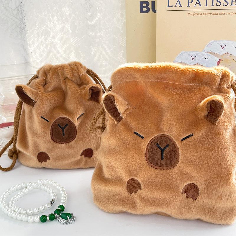 Capybara Cute Plush Drawstring Bag High Capacity Portable Organizer