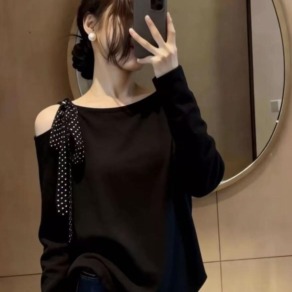 Übergroßes Schwarzes T-Shirt Mit Stickerei Und Rundem Ausschnitt Für Damen Frühling Sommer