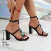 Fashion Bohemia Plastic Decoration Ankle Strap Sandals Women 2025 Summer Square Toe Super High Heel Sandals Fashion Party Dress Shoes