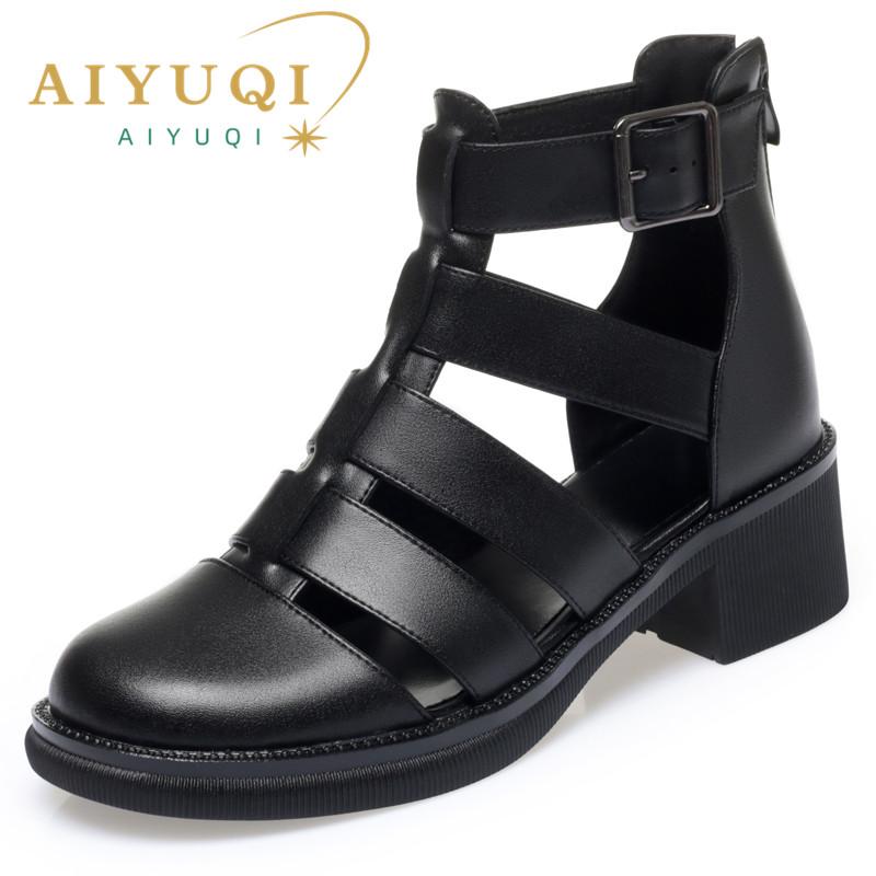 Fashion AIYUQI Women Sandals Summer 2025 New Genuine Leather Ladies Sandals Closure Braided Gladiator Non-Slip Casual Sandals Women