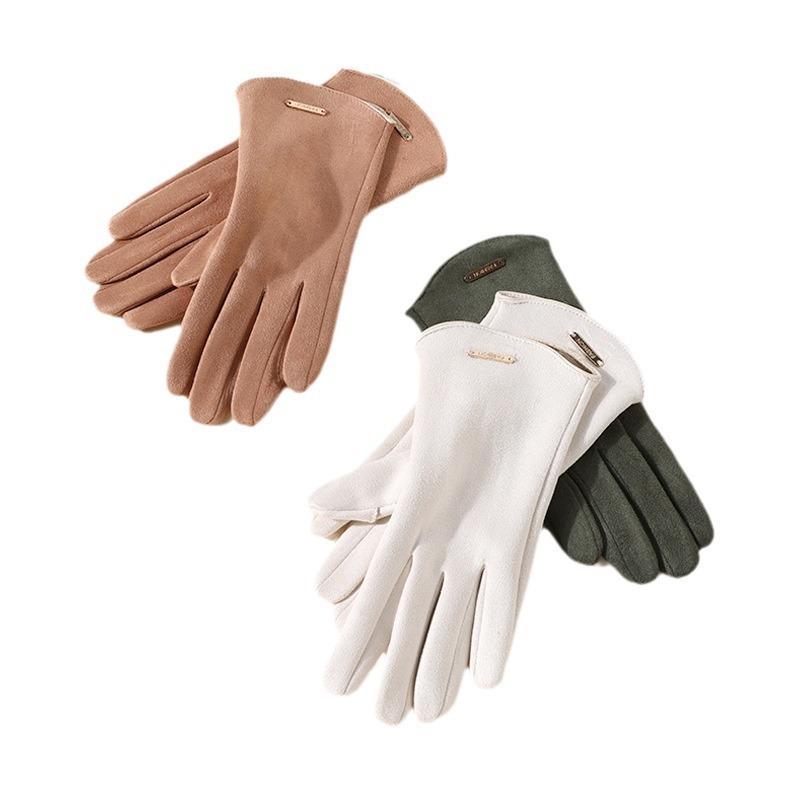 Warm Gloves for Women In Autumn and Winter Suede Warm Outdoor Electric Bike Ride Cute Student Gloves for Touch Screen