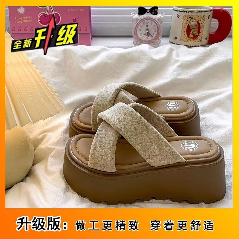 Versatile Sandals Small Beach Sandals Muffin Thick Sole Height Increase Cross with Slippers Women's Summer Wear 2025 New