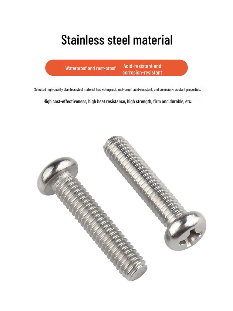 304 Stainless Steel Phillips Pan Head Screw Set for Switch Socket Panel, M3/M4/M5 Sizes