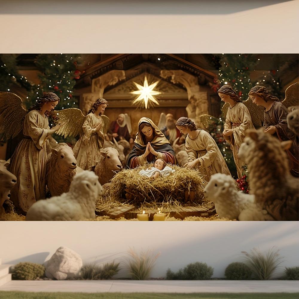 2D door banner, Nativity scene garage door banner - Wall decoration, festival home decoration background cloth