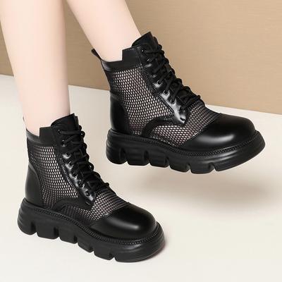 Mesh Short Boots For Women's Thick Sole Mesh Summer Thin Breathable Heightened Hollow Fashion Boots Comfortable And Casual