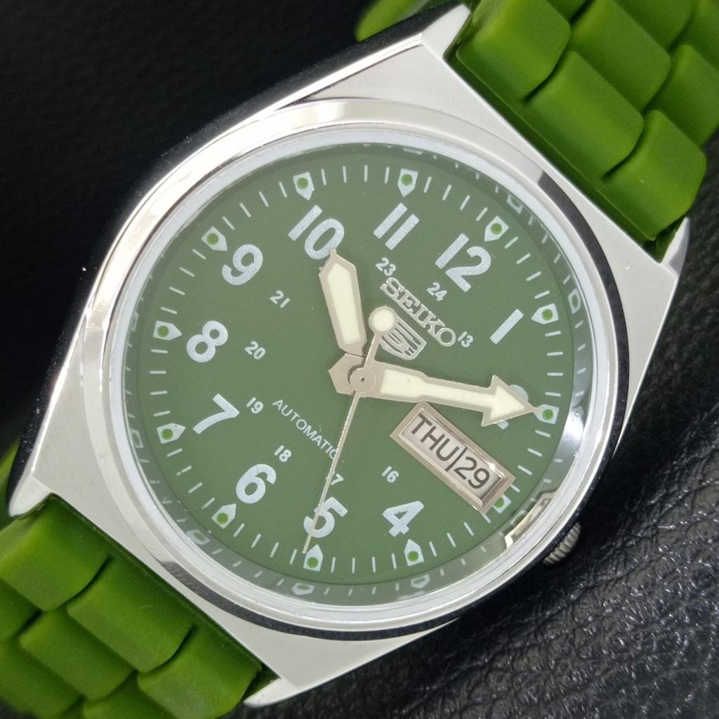 

VINTAGE REFURBISHED SEIKO 5 AUTOMATIC 6309A JAPAN MENS GREEN WATCH a441731-1