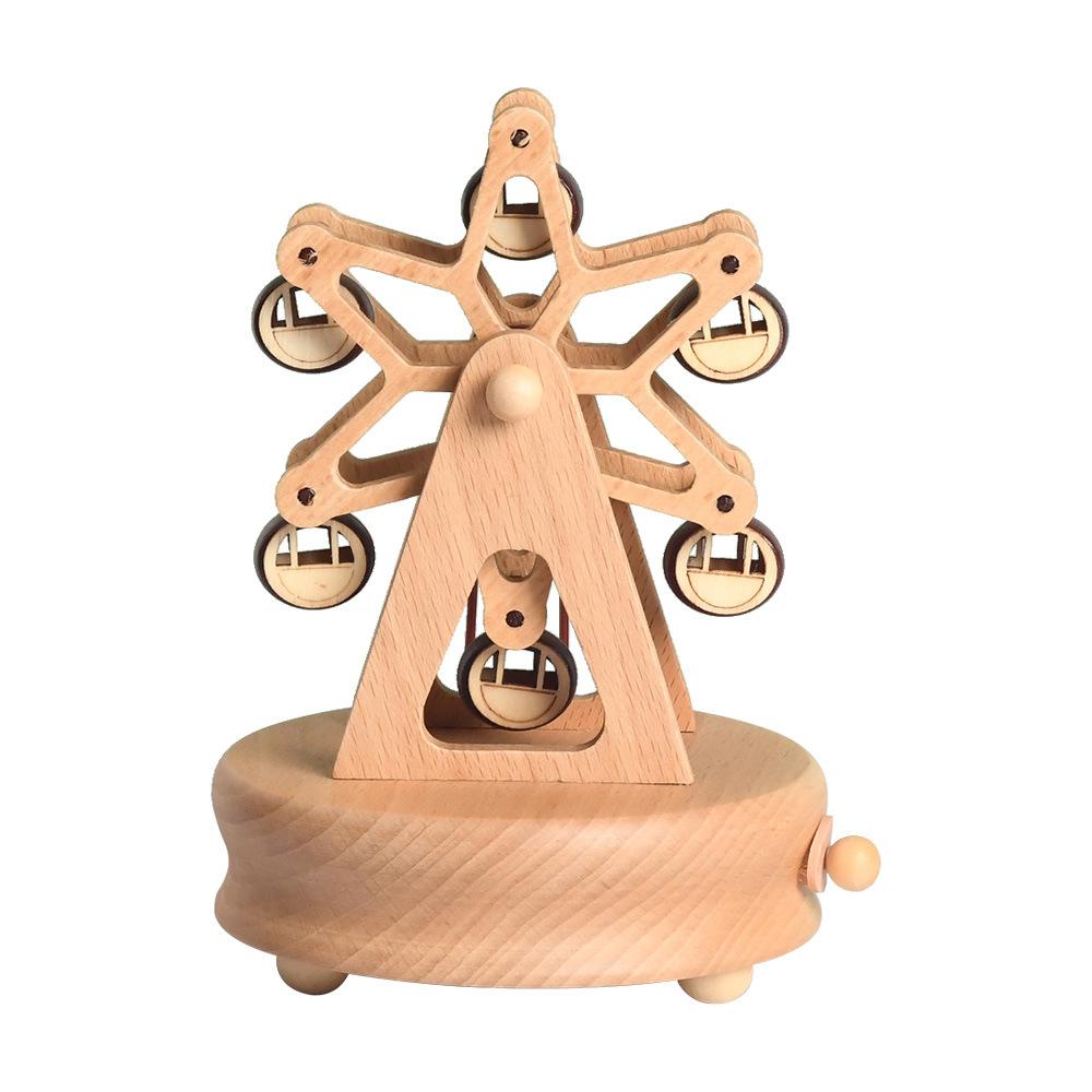 Wooden Carousel Music Box Ornaments Rotatable Hand-cranked Music Box DIY Handmade Birthday Christmas Gift Children’s Toys
