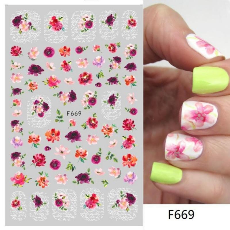 

3D винтажные наклейки для ногтей с розами, акварельные цветочные растения, подвески для ногтей в виде бабочек, украшения для французского маникюра, мраморные наклейки LEBF1013