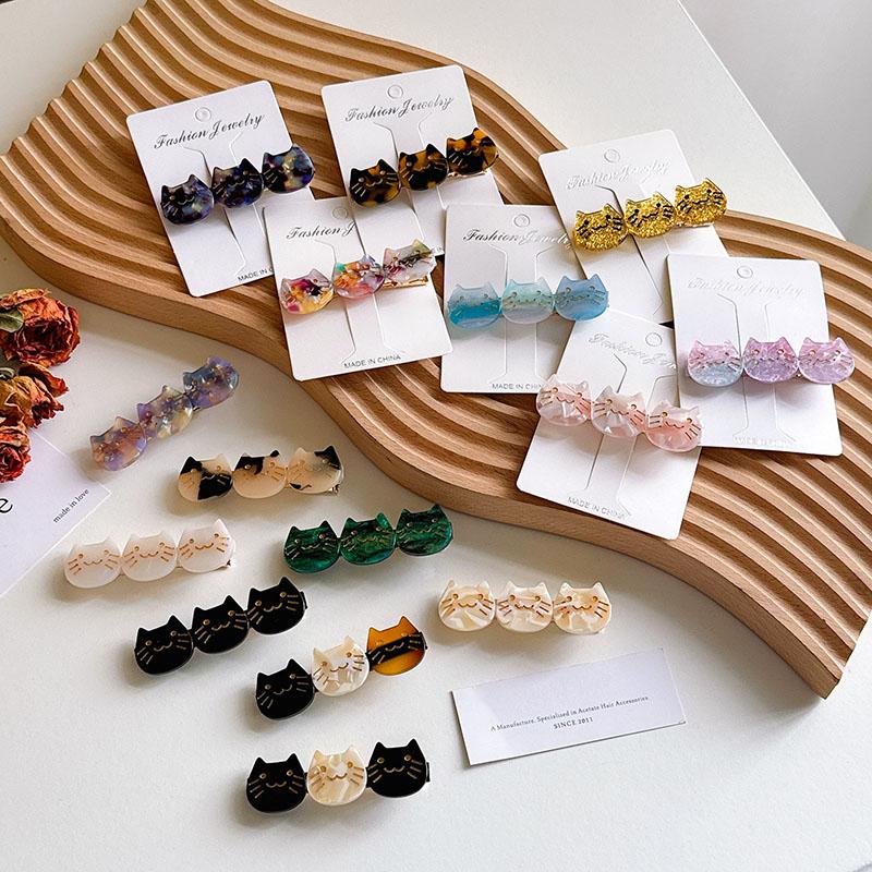 New 6.3cm Three Little Kittens Acetic Acid  Bangs Clip Exquisite Fashion Animal Duckbill Clip Hair Accessories