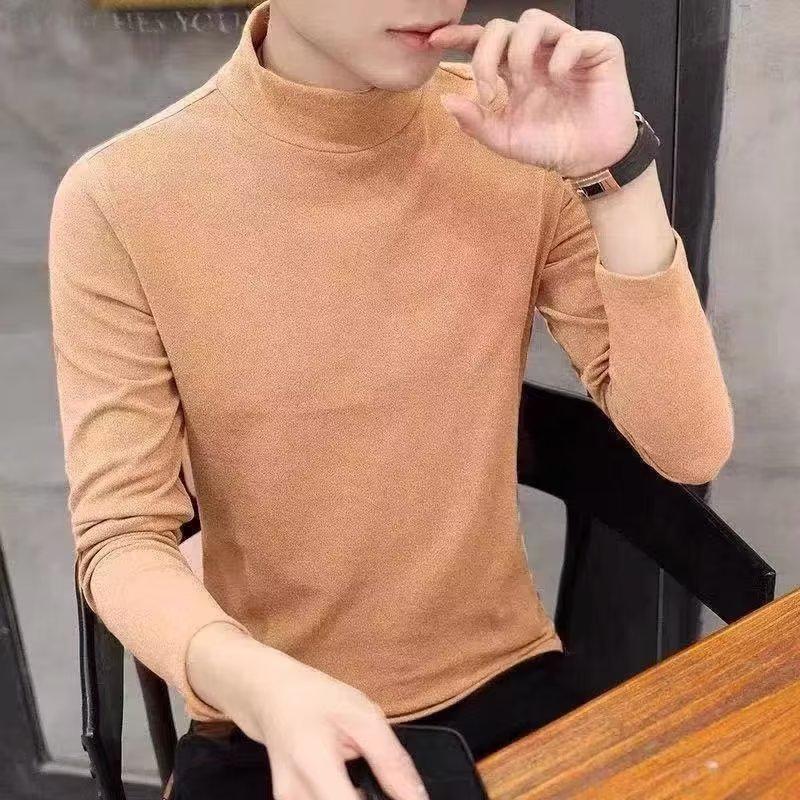 "Men's German Velvet Slim-Fit High-Collar Long-Sleeve T-Shirt for Autumn/Winter"