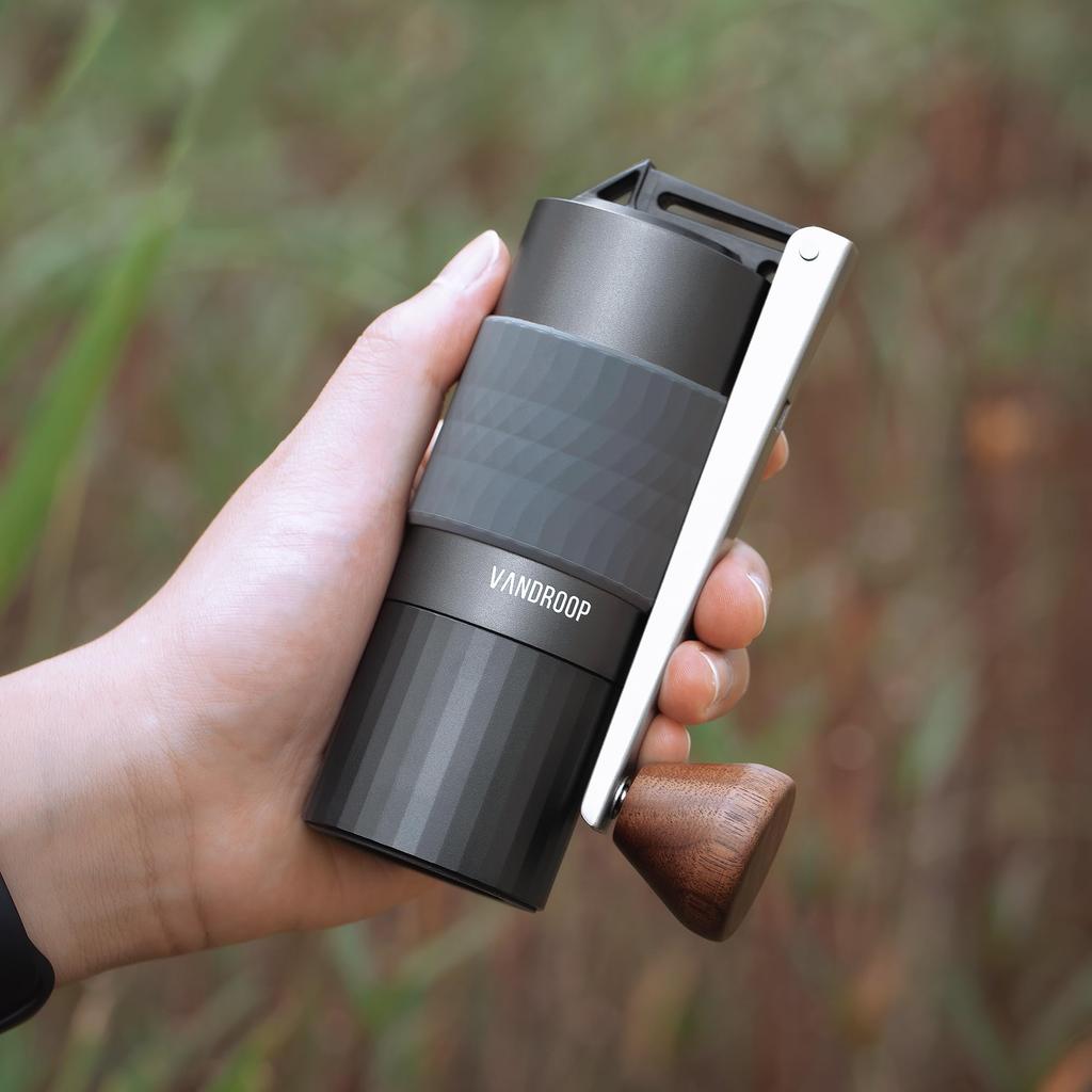 Vandroop Camping Coffee Set, Outdoor, Small, Foldable Hand, Hand Grinding Coffee Mill, Travel Coffee Grinder, Filter Paper, Stainless Cup, Storage