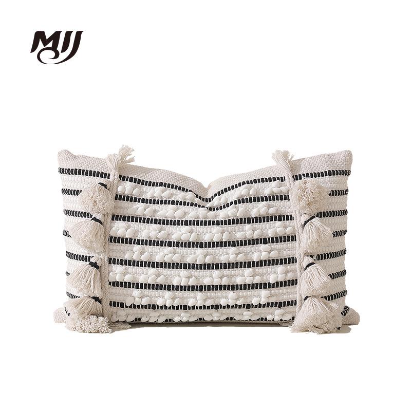 Nordic Style Handmade Cotton Cushion Cover with Tassels for Bay Window or Lumbar Support Cushion Cover Only