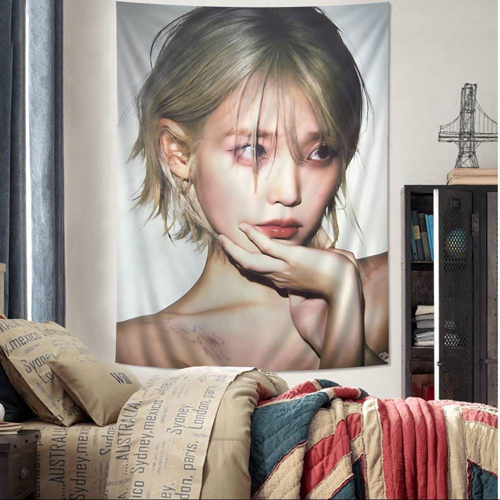 Classic Famous Kpop Singer IU Hanging Bohemian Tapestry Japanese Wall Tapestry Anime Kawaii Room Decor 74x94cm(29x37in)