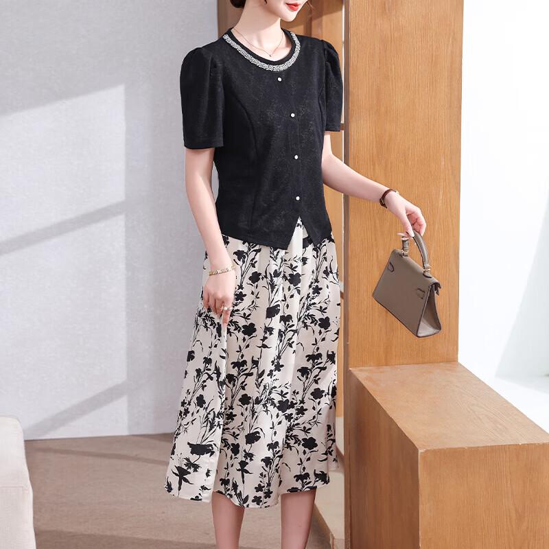 

Xuexi 2026 Summer Short Sleeve Printed A-Line Mom Dress 3XL