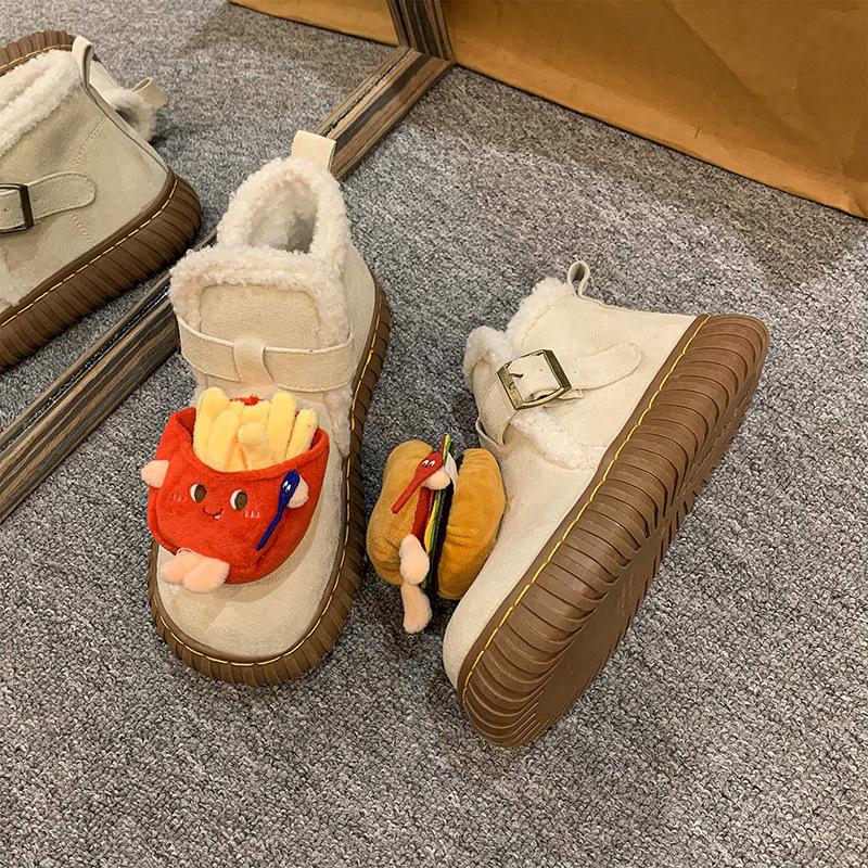 

Детские зимние ботинки нескользящие теплые меховые хлопковые ботинки, крякающие, удобные в носке, новинка 2025, зимние бархатные утолщенные ботинки 40